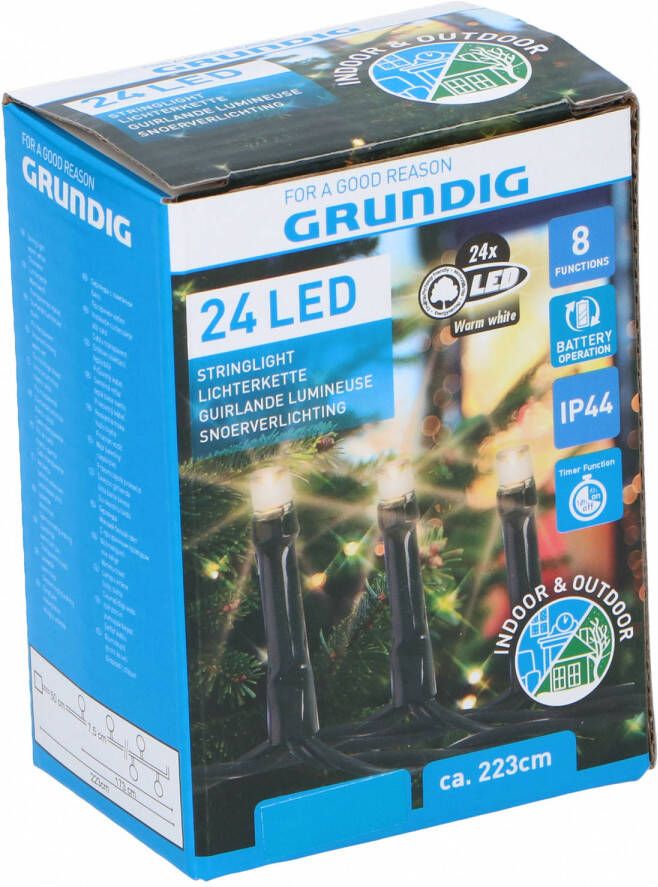 Grundig Kerstverlichting 24 LED 223 cm 8 Functies In- & Outdoor op Batterijen Warm Wit