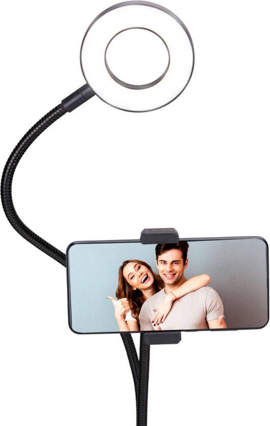 Grundig Selfie Ringlamp Ringlight Tiktok Lamp met Tafelklem Flexibele Hals USB
