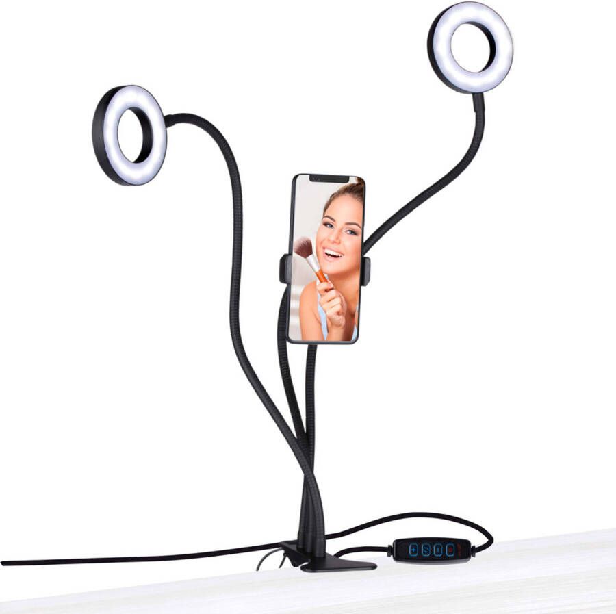 Grundig Selfie Studio Ring Lamp 2x Lamps Social Media and Vlogs with Table Clamp Flexible Neck USB