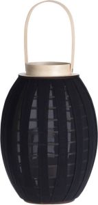H&S Collection Houten kaarsenhouder lantaarn met stof zwart 34 cm Waxinelichtjeshouder Windlicht Lantaarns