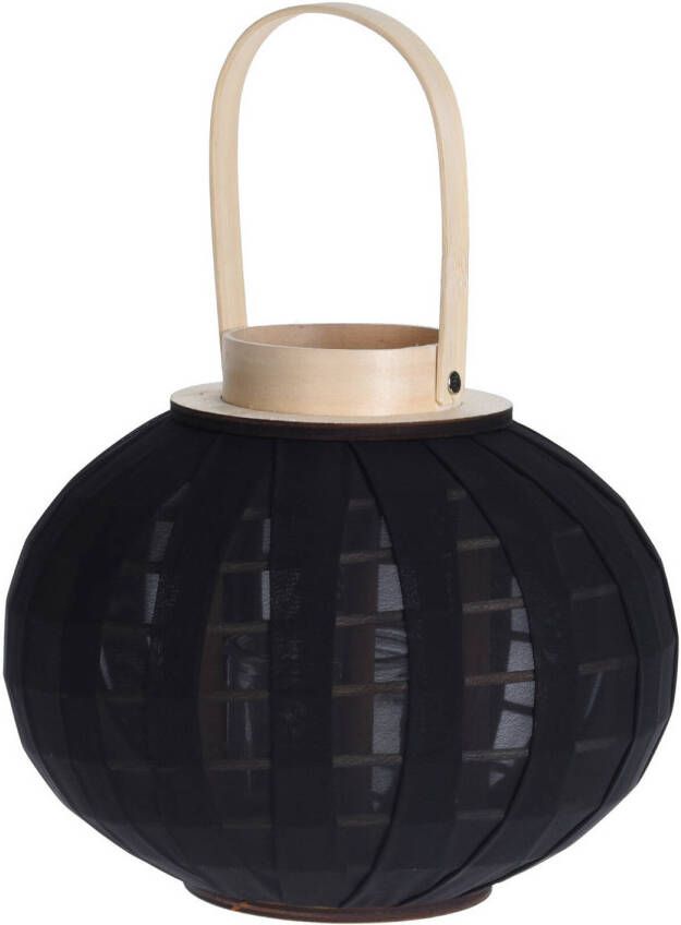 H&S Collection Houten theelichthouder lantaarn met stof zwart 21 cm Waxinelichtjeshouder Windlicht voor kaarsjes van hout Lantaarns