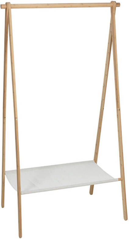 H&S Collection Kledingrek met plank bamboe lichtbruin wit 86 x 57 x 155 cm Kledingrekken