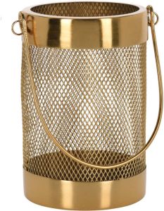 H&S Collection Metalen theelichthouder lantaarn goud 12 cm Waxinelichtjeshouder Windlicht Lantaarns