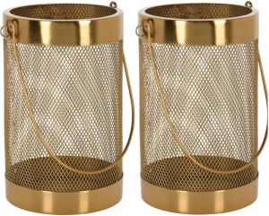 H&S Collection Set van 2x stuks metalen theelichthouder lantaarn goud 21 cm Waxinelichtjeshouder Windlicht Lantaarns