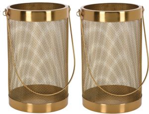 H&S Collection Set van 2x stuks metalen theelichthouder lantaarn goud 26 cm Waxinelichtjeshouder Windlicht Lantaarns