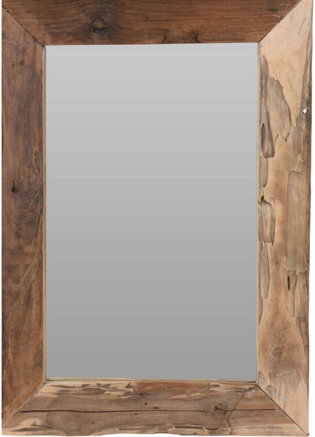 H&S Collection Spiegel wandspiegel teak hout bruin rechthoek 70 x 50 cm Spiegels