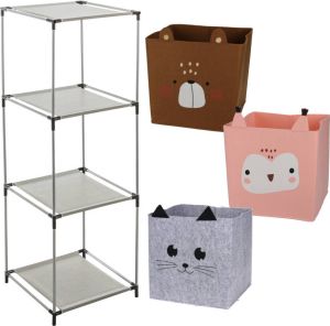 H&S Collection Kastmandjes opberg mandjes 3x stuks van 29L Dieren gezicht prints In rekje 68 x 68 cm Opbergmanden