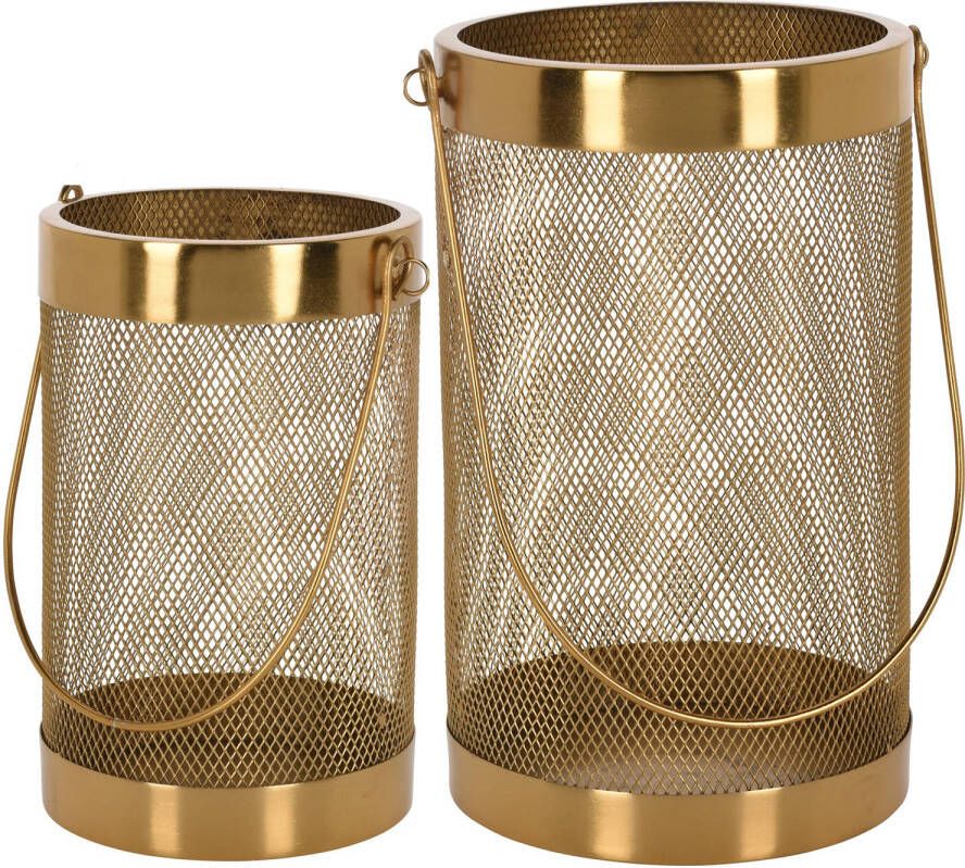 H&S Collection Set van 2x metalen theelichthouders lantaarns goud 21 en 26 cm Lantaarns