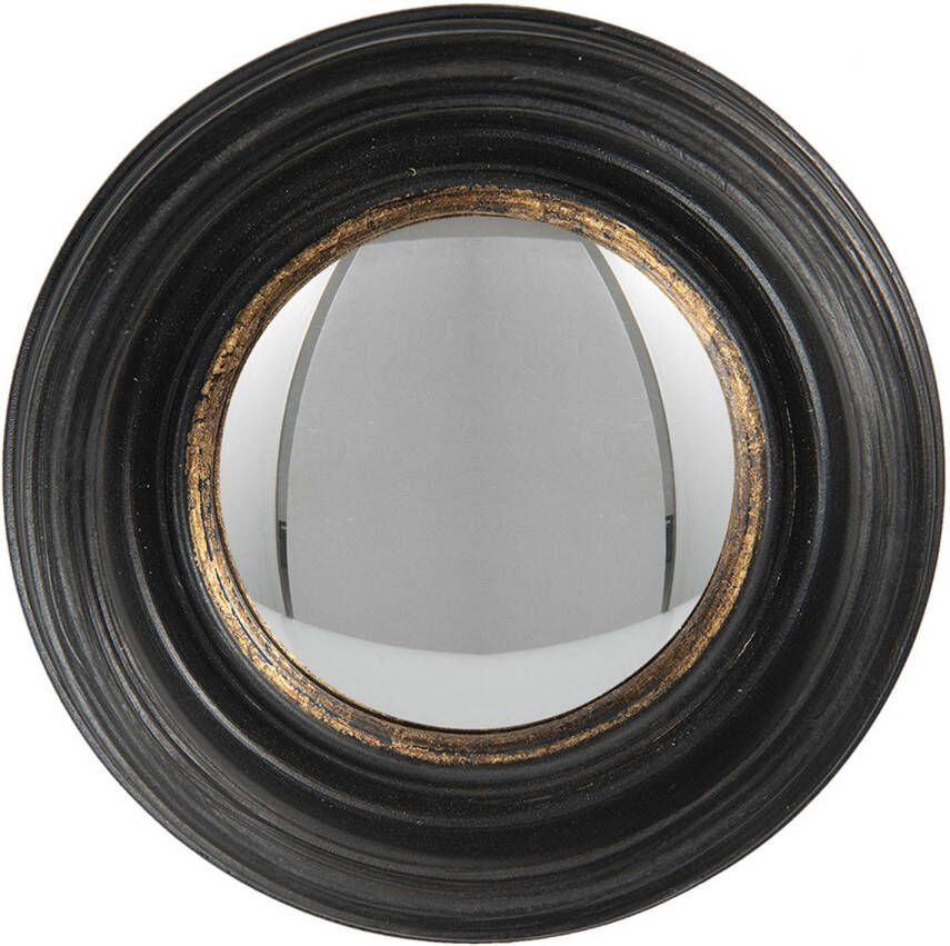 HAES deco Bolle ronde Spiegel Zwart Ø 16x4 cm Polyurethaan ( PU) Wandspiegel Spiegel rond Convex Glas