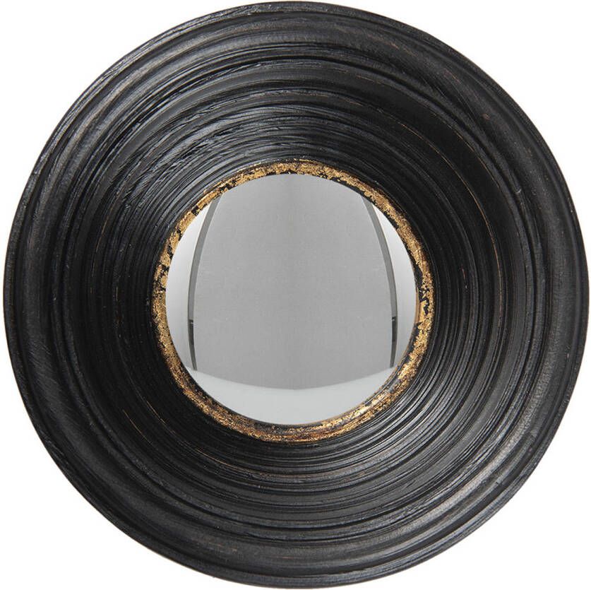 HAES deco Bolle ronde Spiegel Zwart Ø 19x7 cm Polyurethaan ( PU) Wandspiegel Spiegel rond Convex Glas