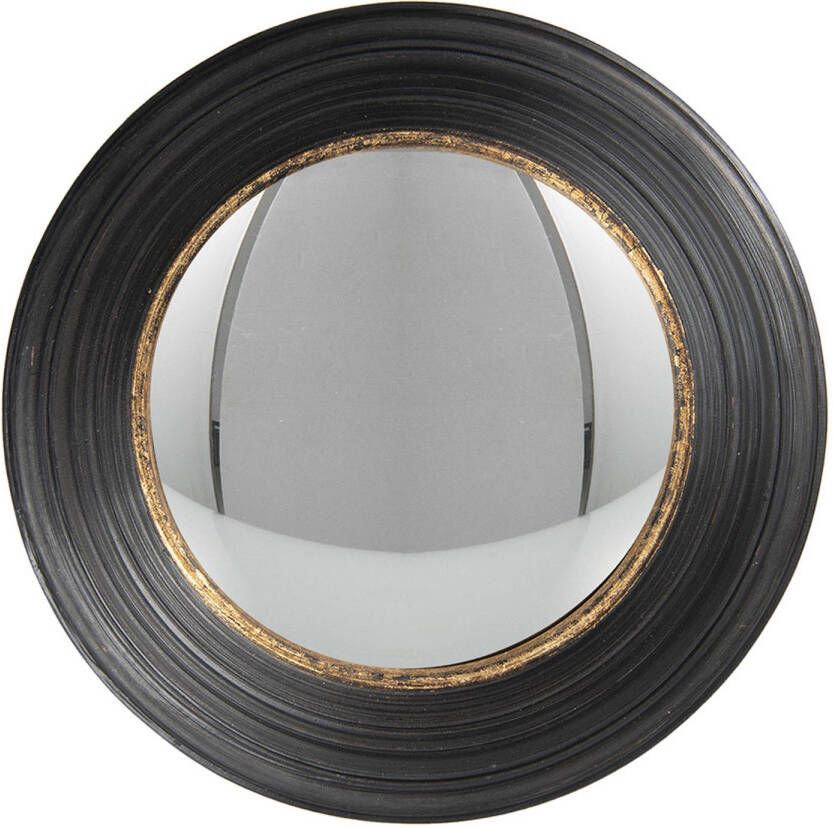 HAES deco Bolle ronde Spiegel Zwart Ø 34x6 cm Polyurethaan ( PU) Wandspiegel Spiegel rond Convex Glas