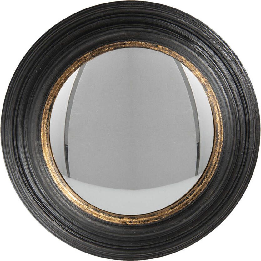 HAES deco Bolle ronde Spiegel Zwart Ø 38x4 cm Polyurethaan ( PU) Wandspiegel Spiegel rond Convex Glas