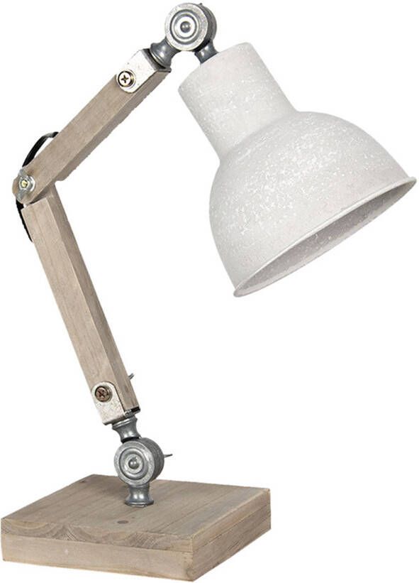 HAES deco Bureaulamp Industrial Vintage Retro Lamp 15x15x47 cm Bruin Wit Hout Metaal Tafellamp Sfeerlamp