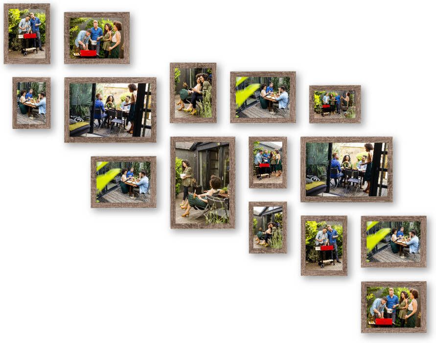 HAES deco Collage set 15 houten fotolijsten Paris bruin SP001905-15