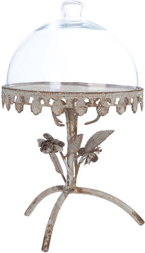 HAES deco Decoratieve glazen stolp met grijs metalen voet diameter 20 cm en hoogte 35 cm ST63544HS