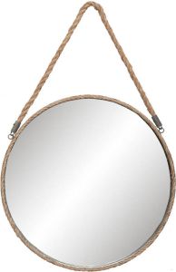 HAES deco Grote ronde Spiegel aan Touw Bruin Ø 47x3 cm Metaal Wandspiegel Spiegel rond
