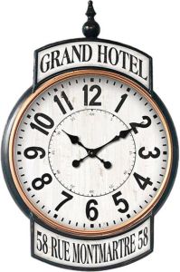HAES deco Grote Wandklok 62x93 cm Vintage Wit Zwart bedrukking GRAND HOTEL Wijzerplaat met Cijfers Metalen Klok
