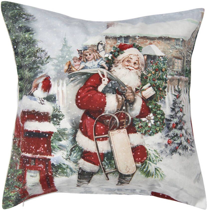 HAES deco Kerst Kussenhoes 45x45 cm Wit Collectie: Santa Red Sierkussen Kussenhoes