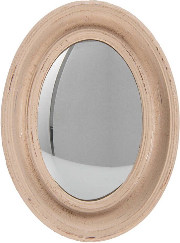 HAES deco Ovale Vintage Spiegel Beige 24x5x32 cm Hout Glas Wandspiegel Spiegel Ovaal