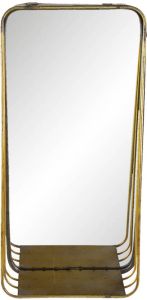 HAES deco Rechthoekige Spiegel met schap Koperkleurig 24x11x49 cm Metaal Glas Wandspiegel Spiegel Rechthoek