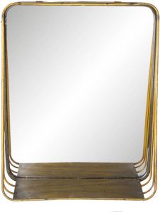 HAES deco Rechthoekige Spiegel met schap Koperkleurig 34x11x42 cm Metaal Glas Wandspiegel Spiegel Rechthoek