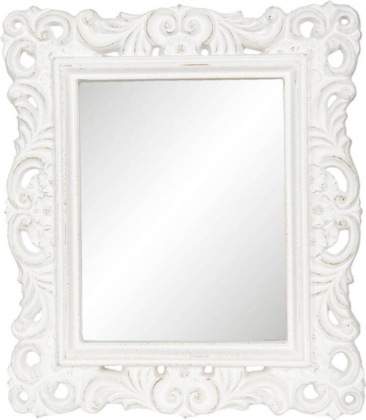 HAES deco Rechthoekige Vintage Spiegel Wit 31x2x36 cm Polyresin Glas Wandspiegel Spiegel Rechthoek