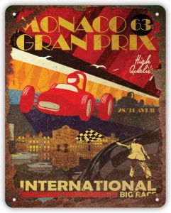 HAES deco Retro Metalen Muurdecoratie Gran Prix Monaco &apos;63 Deco Vintage-decoratie 20 X 25 X 0 3 Cm Wd086