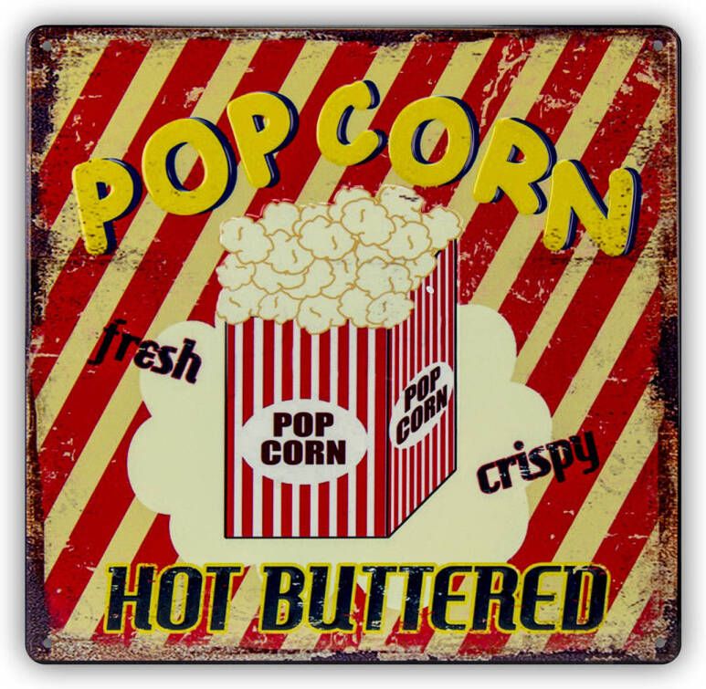 HAES deco Retro Metalen Muurdecoratie Popcorn Western Deco Vintage-Decoratie 30 x 30 x 0 3 cm WD690