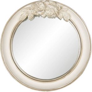 HAES deco Ronde Spiegel met Bloemen Beige Ø 25x4 cm Polyresin Glas Wandspiegel Spiegel rond