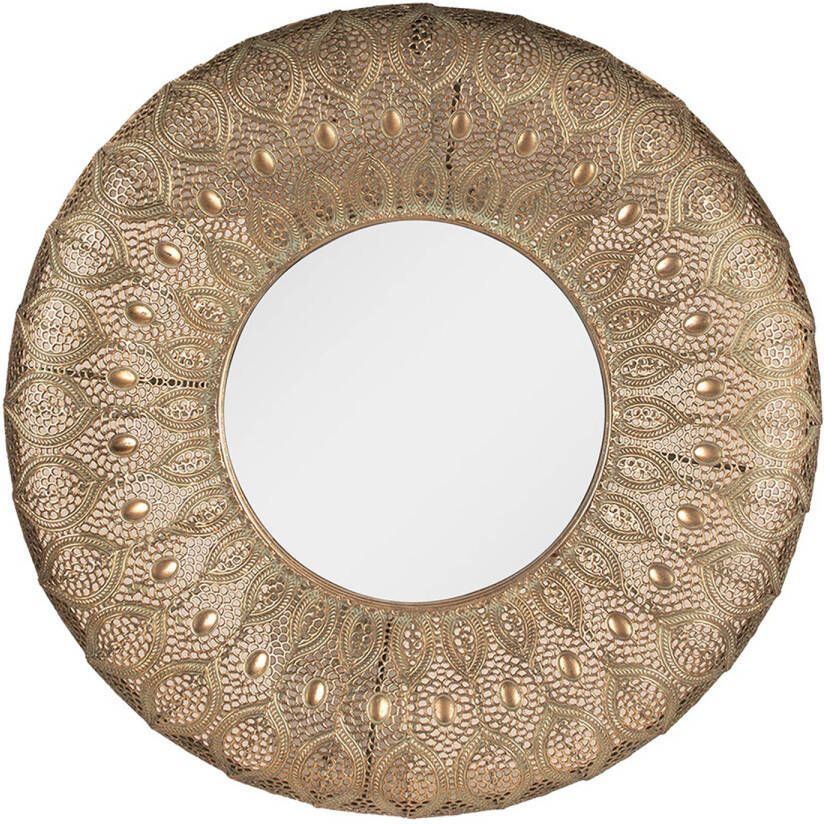 HAES deco Ronde Spiegel met mooi bewerkte rand Goudkleurig Ø 60x6 cm Metaal Glas Wandspiegel Spiegel rond