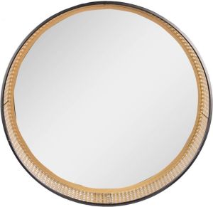 HAES deco Ronde Spiegel met Rotan rand Bruin Ø 60x10 cm Metaal Glas Wandspiegel Spiegel rond