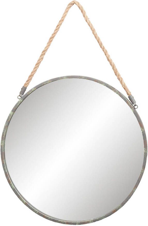HAES deco Ronde Spiegel met Touw Grijs Ø 56x3 cm Metaal Wandspiegel Spiegel rond
