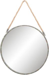 HAES deco Ronde Spiegel met Touw Grijs Ø 56x3 cm Metaal Wandspiegel Spiegel rond
