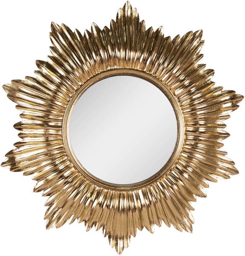 HAES deco Ronde Spiegel met versierde rand Goudkleurig Ø 51x3 cm Polyresin Glas Wandspiegel Spiegel rond