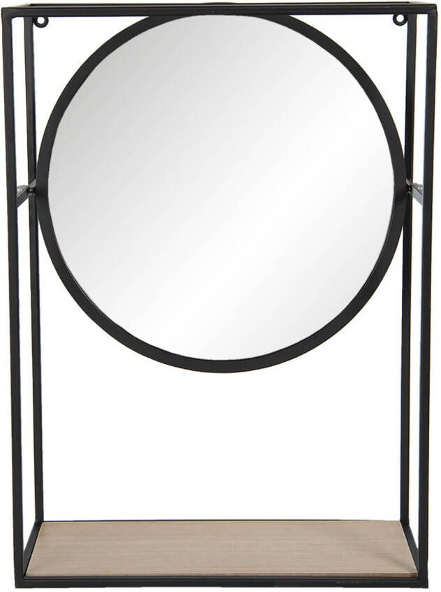HAES deco Ronde Spiegel Zwart 36x15x50 cm Metaal Glas Hout Wandspiegel Spiegel rond