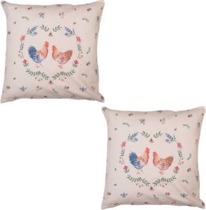HAES deco Set van 2 Sierkussenhoezen 40x40 cm 100% Katoen Chicken and Rooster