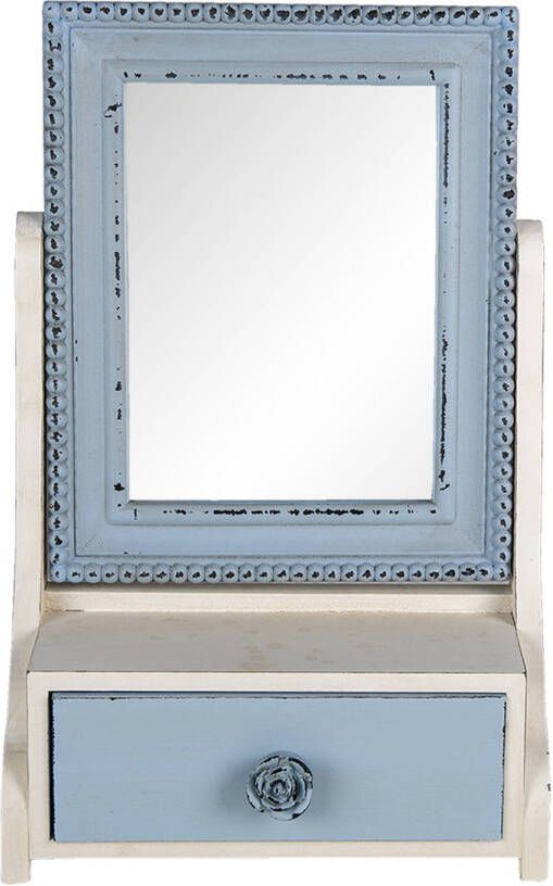 HAES deco Staande Spiegel met Lade Blauw 25x14x38 cm MDF Glas Tafel Spiegel Rechthoekige Spiegel