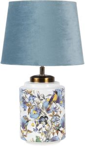 HAES deco Tafellamp Modern Chic Bloemen en Vogels Ø 25x41 cm Blauw Wit Bureaulamp Sfeerlamp Nachtlampje