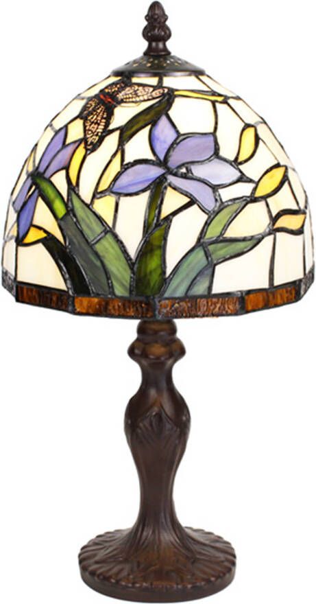 HAES deco Tiffany Tafellamp Beige Blauw Ø 20x36 cm Fitting E14 Lamp max 1x25W
