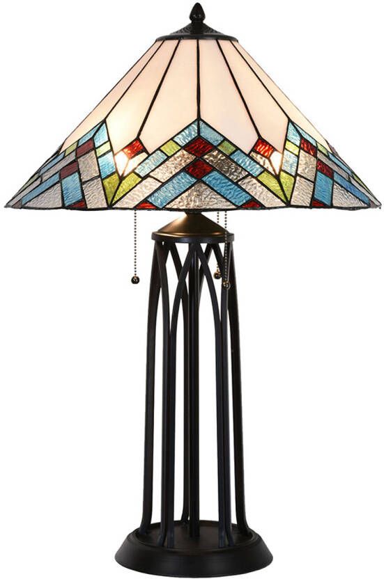 HAES deco Tiffany Tafellamp Beige Blauw Ø 51x75 cm Fitting E27 Lamp max 2x40W
