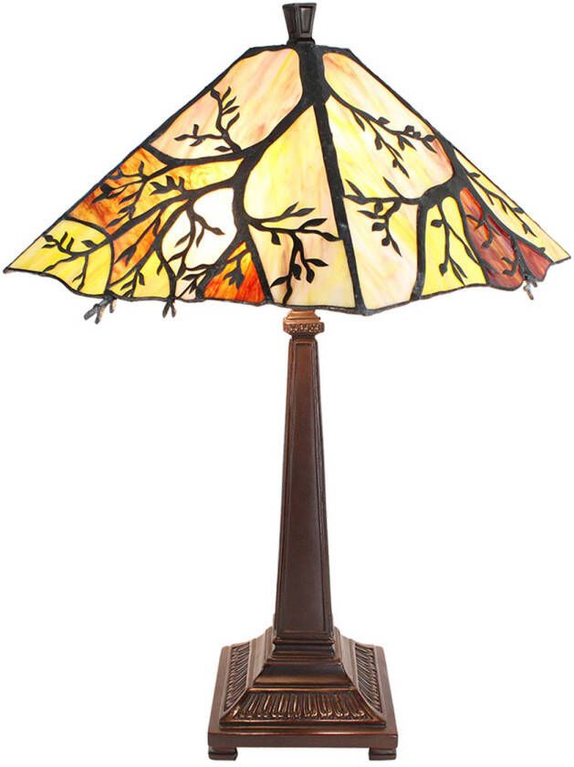 HAES deco Tiffany Tafellamp Beige Bruin Groen Ø 36x57 cm Fitting E27 Lamp max 2x60W
