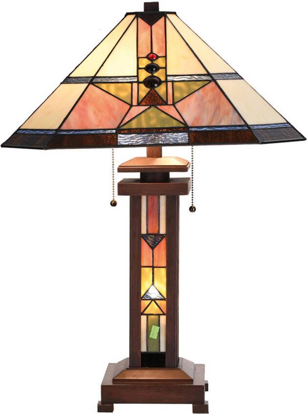 HAES deco Tiffany Tafellamp Beige Groen 42x42x60 cm Fitting E27 Lamp max 2x60W Fitting E14 Lamp max 1x7W