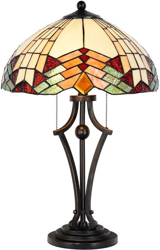 HAES deco Tiffany Tafellamp Beige Rood Ø 40x60 cm Fitting E27 Lamp max 2x60W
