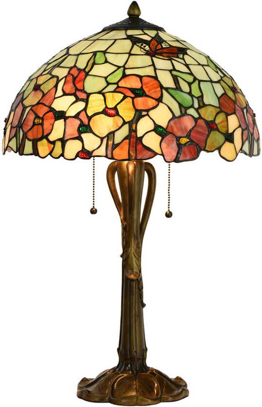 HAES deco Tiffany Tafellamp Beige Rood Ø 40x63 cm Fitting E27 Lamp max 2x60W