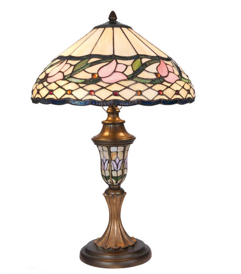 HAES deco Tiffany Tafellamp Beige Roze Ø 40x60 cm Fitting E27 Lamp max 2x60W