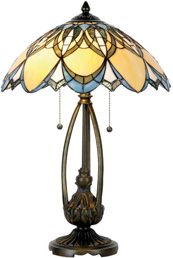HAES deco Tiffany Tafellamp Blauw Beige Ø 40x60 cm Fitting E27 Lamp max 2x60W