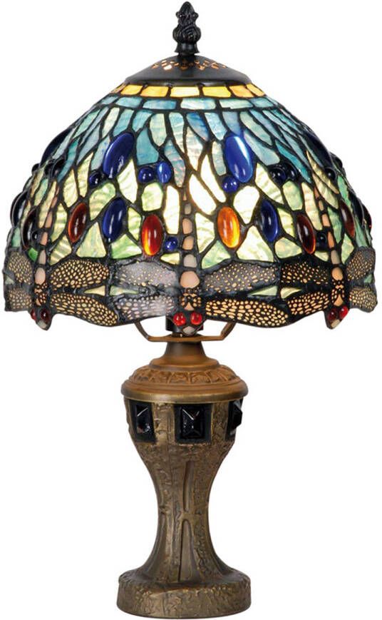 HAES deco Tiffany Tafellamp Blauw Grijs Beige Ø 20x35 cm Fitting E14 Lamp max 1x60W