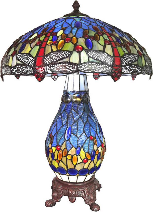 HAES deco Tiffany Tafellamp Blauw Rood Ø 46x65 cm Fitting E27 Lamp max 2x40W Fitting E14 Lamp max 1x7W