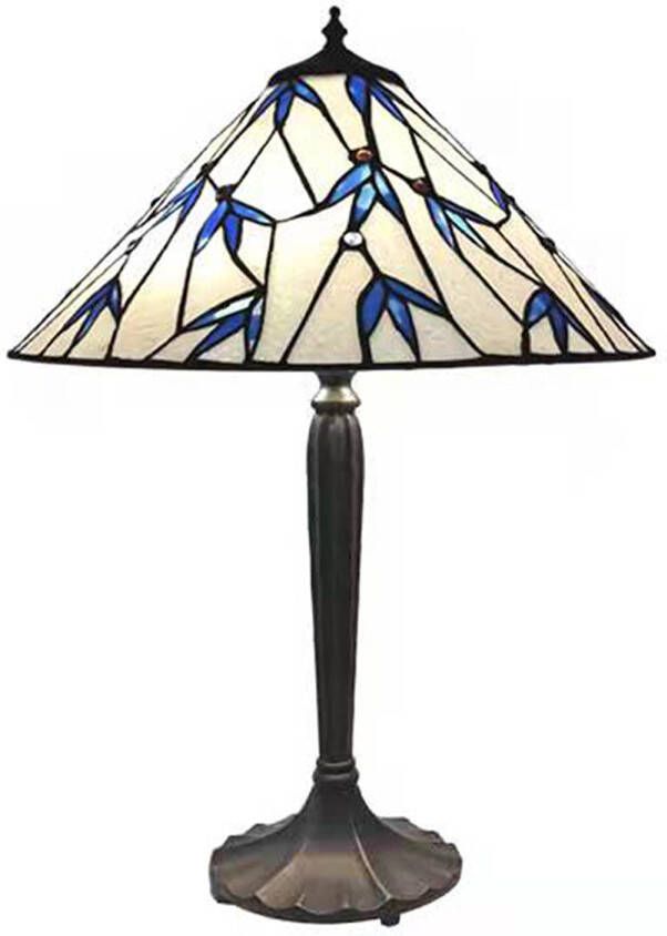 HAES deco Tiffany Tafellamp Blauw Wit Ø 42x63 cm Fitting E27 Lamp max 2x60W