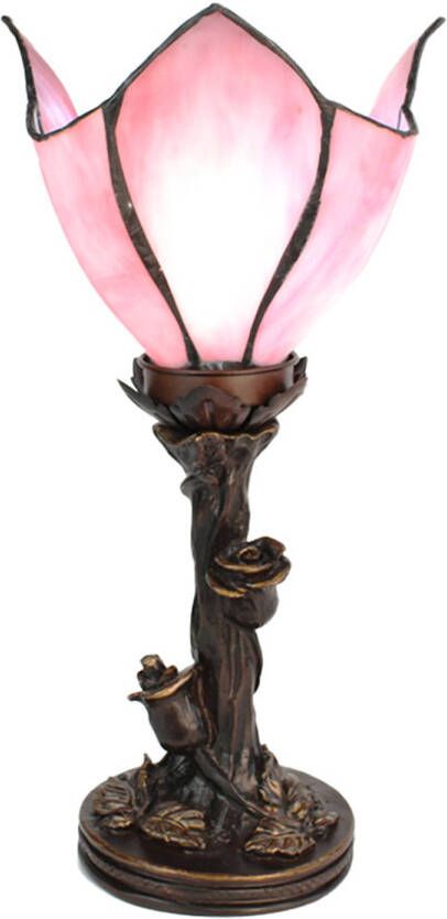 HAES deco Tiffany Tafellamp Bloem Roze Ø 18x32 cm Fitting E14 Lamp max 1x25W